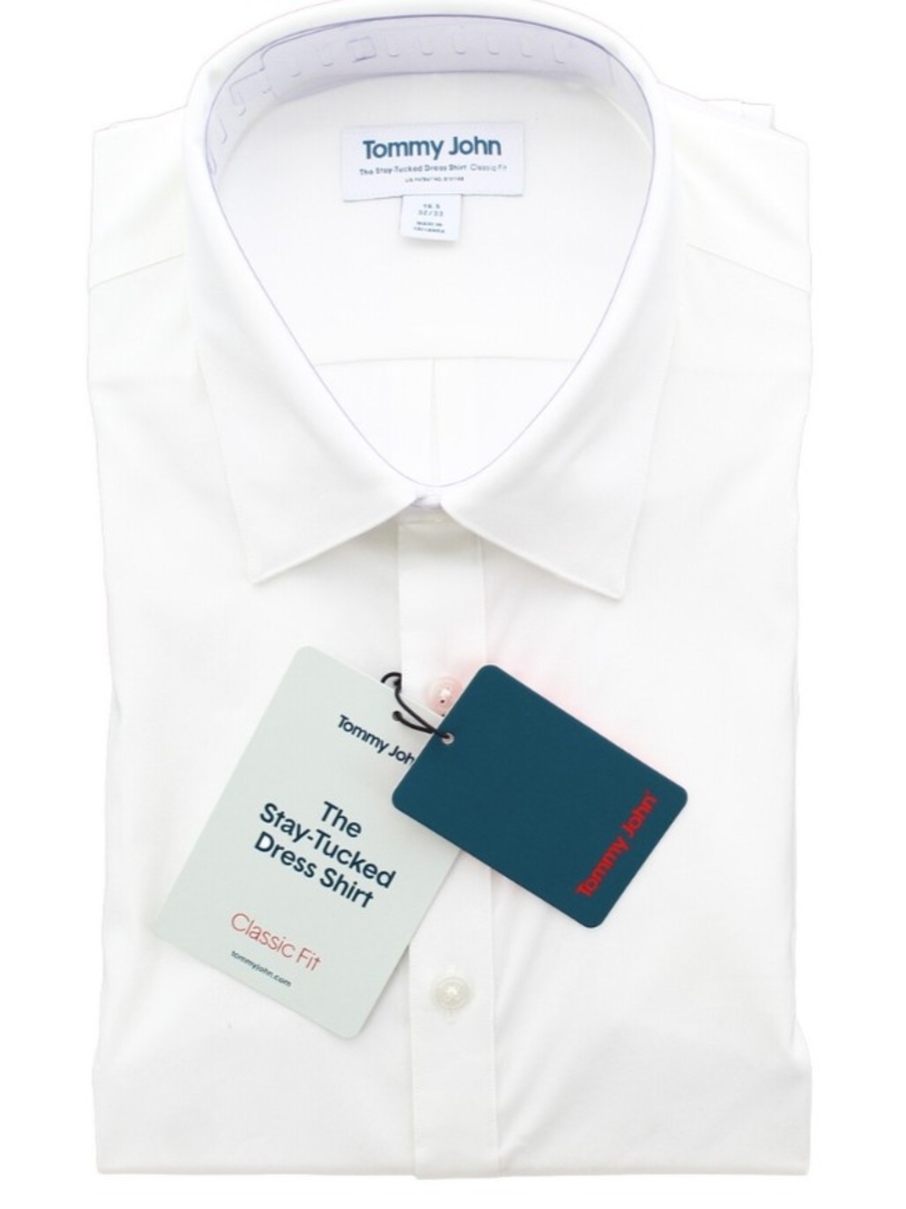 NWT Tommy John White Slim Fit Stay-Tucked Dress Shirt Size 15.5- 32/33